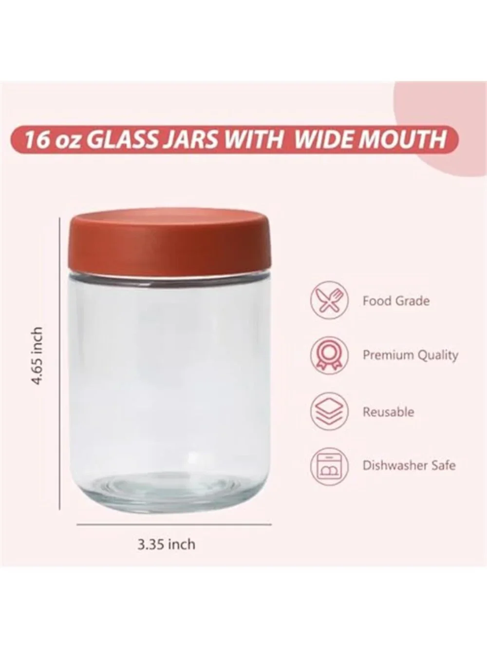 Overnight Oats Containers with Lids 16 oz Glass Jars 6 Pack Glass Mason Jars